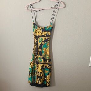 Papaya Black and Gold Baroque Mini Dress